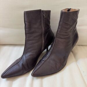 Michael Kors Split Toe Side Zip Leather Heeled Ankle Boots Brown Women's Size 8